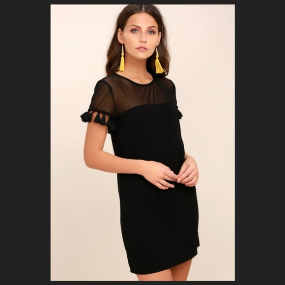 Lulus Iced Latte Black Tassel Mini Dress Sheer Short Shift - Picture 12 of 12